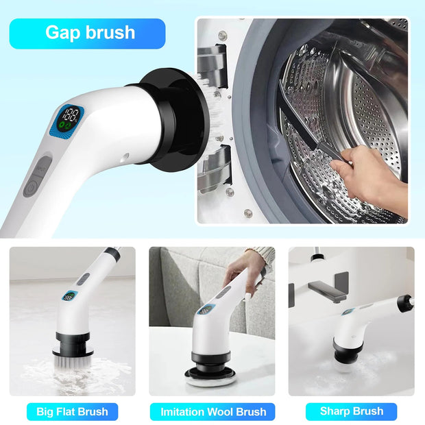 Electric Spin Scrubber For Cleaning - Bathroom Floor Shower Scrubber With Long Handle Cordless Handheld Power Spin Brush, IPX7 7in1 400RPM LED-Screen Fast Charging Ship By WFS Multichannel