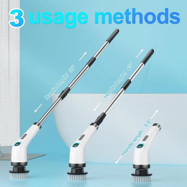 Electric Spin Scrubber For Cleaning - Bathroom Floor Shower Scrubber With Long Handle Cordless Handheld Power Spin Brush, IPX7 7in1 400RPM LED-Screen Fast Charging Ship By WFS Multichannel