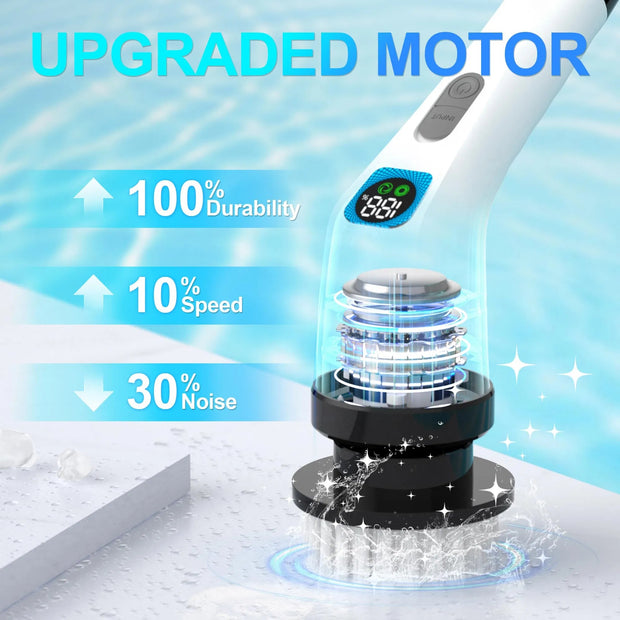 Electric Spin Scrubber For Cleaning - Bathroom Floor Shower Scrubber With Long Handle Cordless Handheld Power Spin Brush, IPX7 7in1 400RPM LED-Screen Fast Charging Ship By WFS Multichannel
