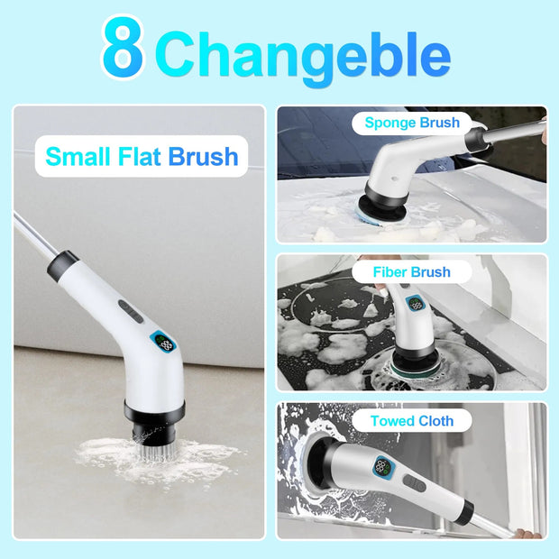 Electric Spin Scrubber For Cleaning - Bathroom Floor Shower Scrubber With Long Handle Cordless Handheld Power Spin Brush, IPX7 7in1 400RPM LED-Screen Fast Charging Ship By WFS Multichannel