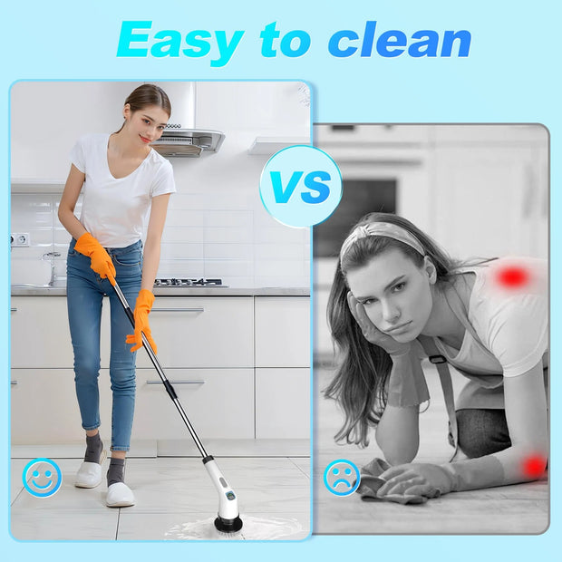 Electric Spin Scrubber For Cleaning - Bathroom Floor Shower Scrubber With Long Handle Cordless Handheld Power Spin Brush, IPX7 7in1 400RPM LED-Screen Fast Charging Ship By WFS Multichannel